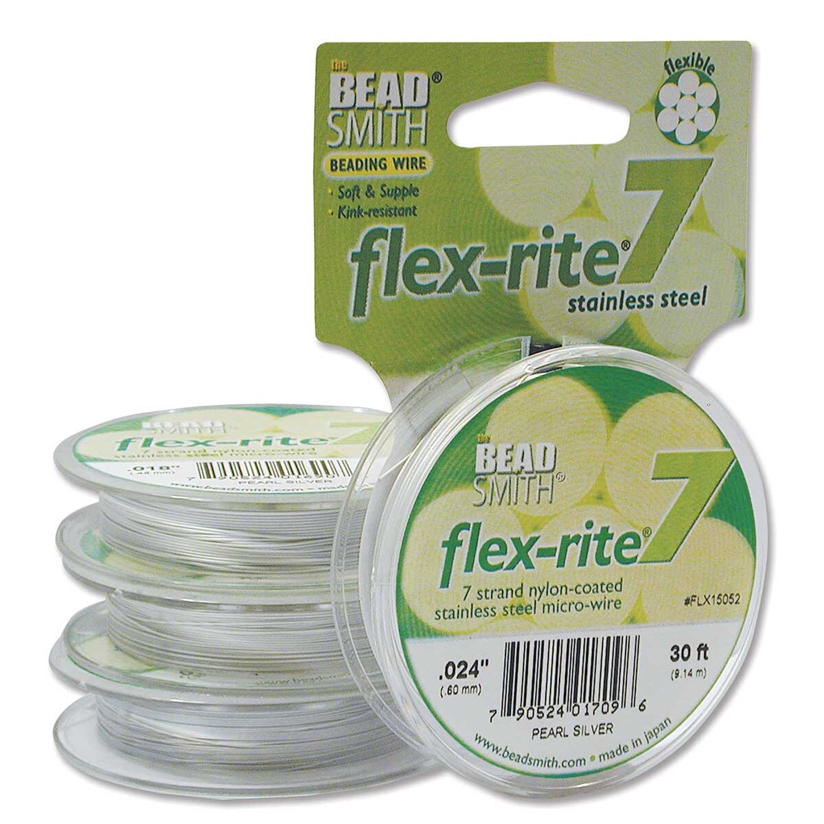 PEARL SILVER COLOR .024" 7 Strand 30' BEADSMITH FLEX-RITE Bead Wire FLEXRITE