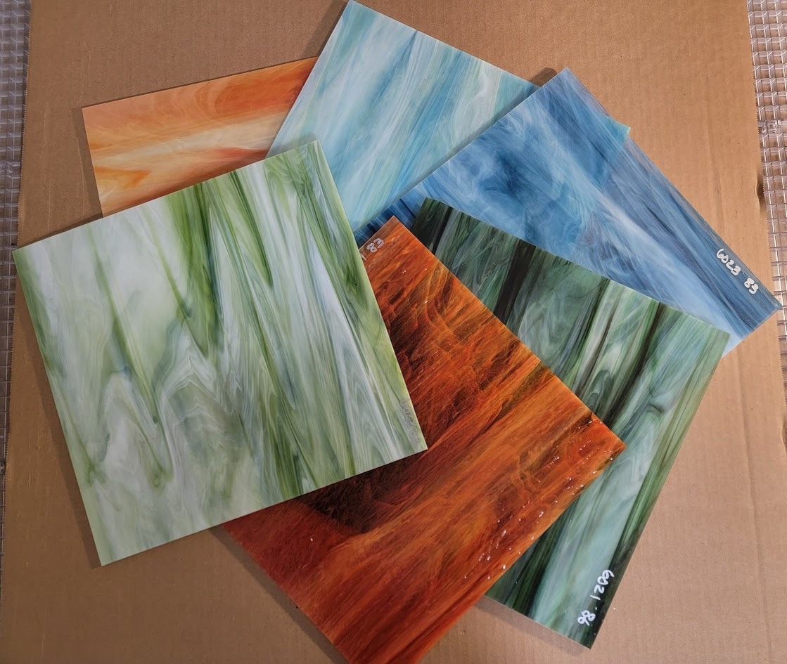 Ocean Pearl Variety Pack Six Square Feet 96 COE Aqua Lime, Blue Yonder, Rainforest, Autumn Flame, Inferno, Congo-