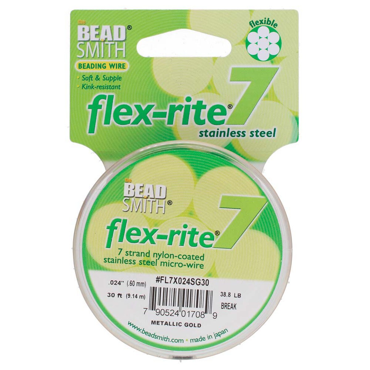 GOLD COLOR .024" 7 Strand 30 feet BEADSMITH FLEX-RITE Beading Wire FLEXRITE