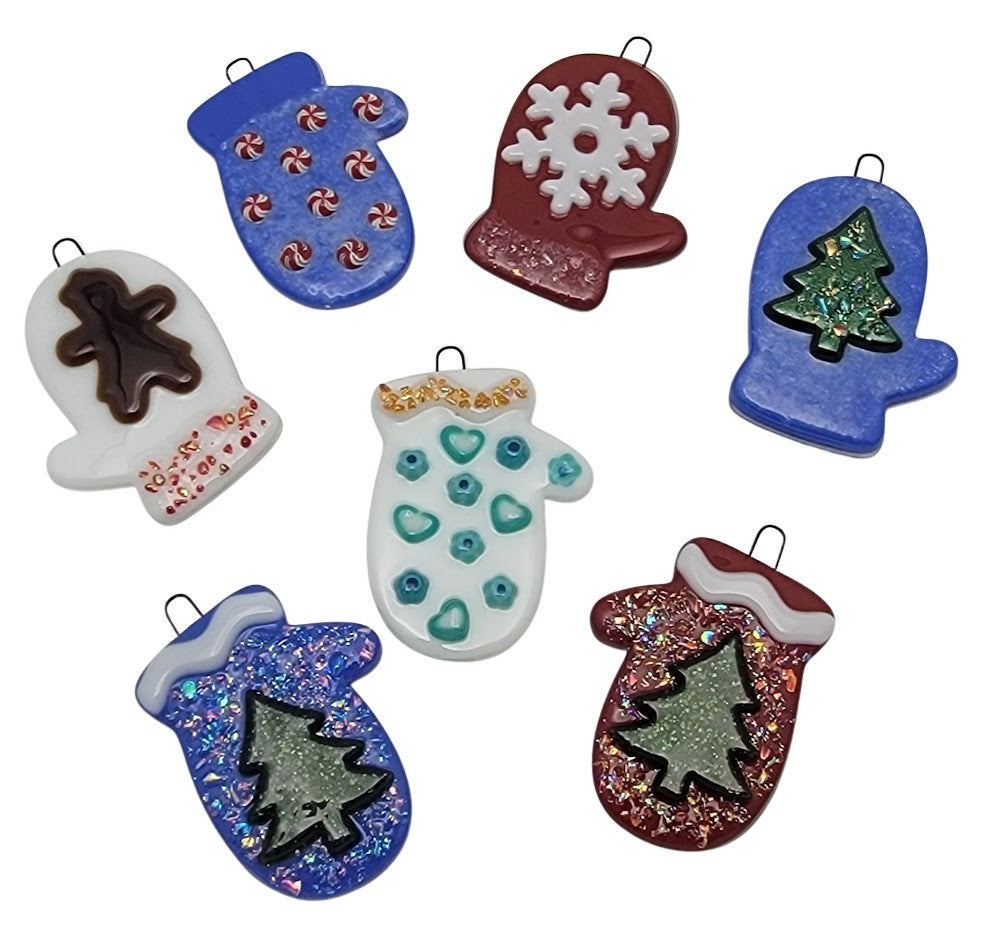 Pair of Mittens 96 COE Precut Glass Shapes (2) Choice Red White Clear Blue Holiday Winter Christmas-