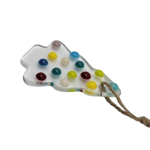 Clear Christmas Tree with Multi-Colored Balls Handmade Fused Glass Ornament-