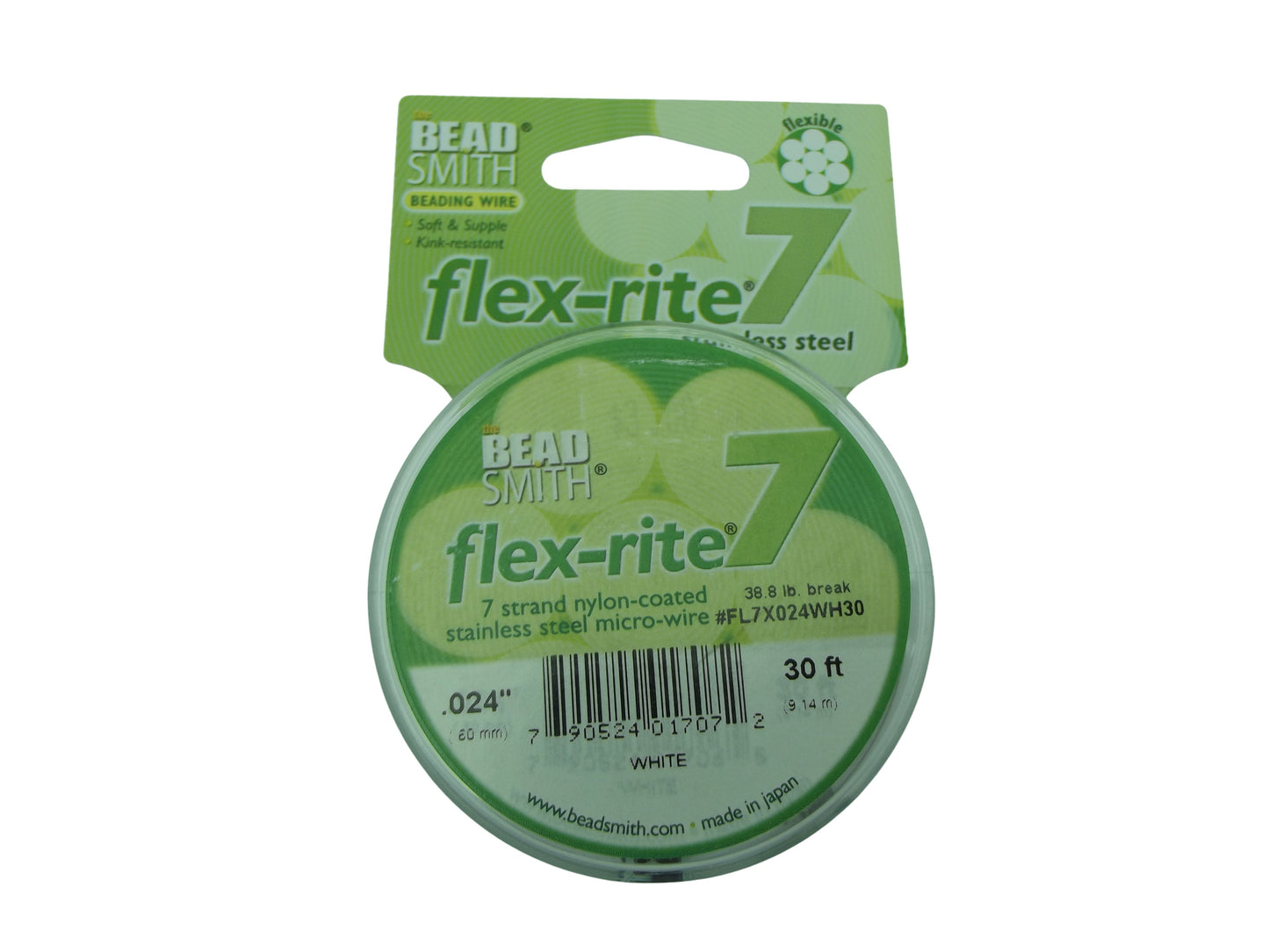 WHITE COLOR .024" 7 Strand 30 feet BEADSMITH FLEX-RITE Beading Wire FLEXRITE-
