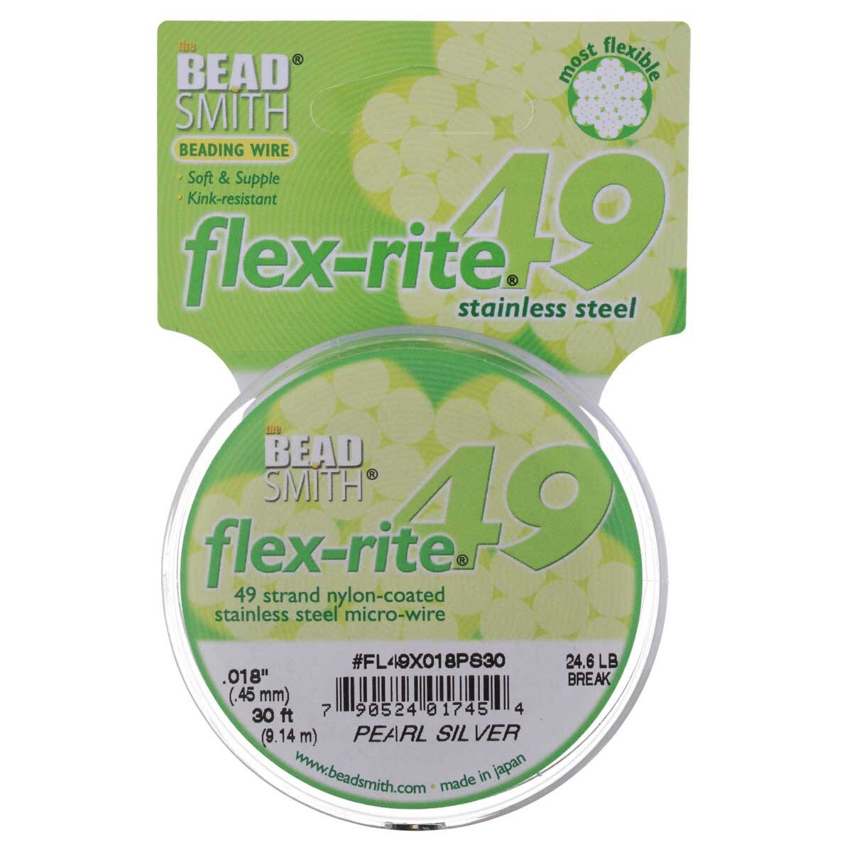 PEARL SILVER COLOR .018" 49 Strand 30' BEADSMITH FLEX-RITE Bead Wire FLEXRITE