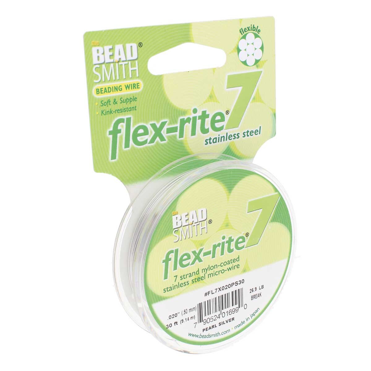 PEARL SILVER COLOR .020" 7 Strand 30' BEADSMITH FLEX-RITE Bead Wire FLEXRITE