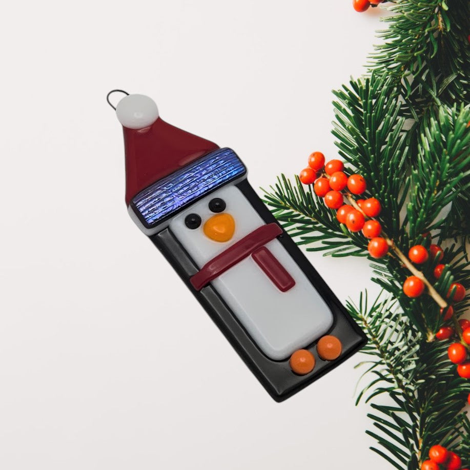 Penguin Handmade Fused Glass Ornament with Dichroic Glass-
