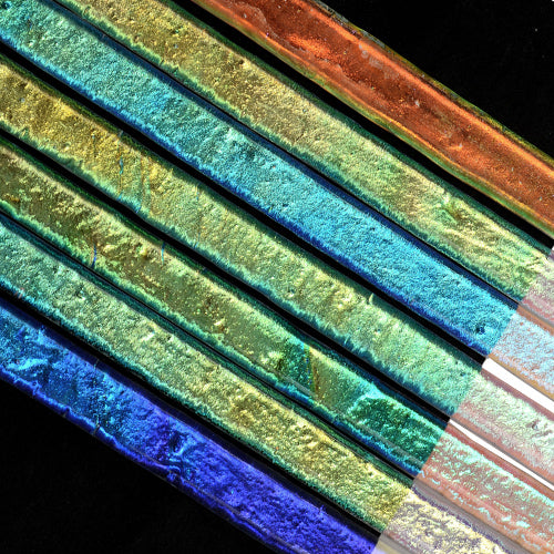 Rainbow 1 on Clear Substrate 104 COE Dichroic Strips 2 oz 1/4" Effetre CBS-