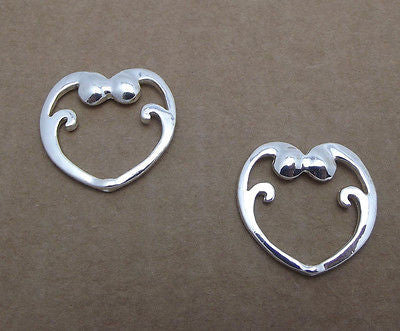 2 BEAD FRAMES silver-plated pewter 23.5x22.5mm HEARTS Very Nice Quality Finding-