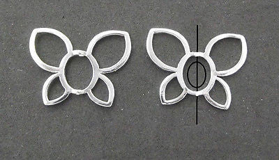 Adorable! 2 BEAD FRAMES silver-plated pewter 34x26mm BUTTERFLY Necklace Earrings-