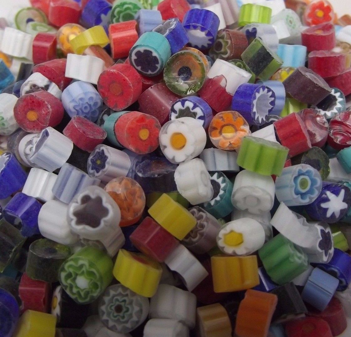 1/2 Pound 6-7mm Millefiori Slices Transparent Glass Lampworking Moretti Effetre-