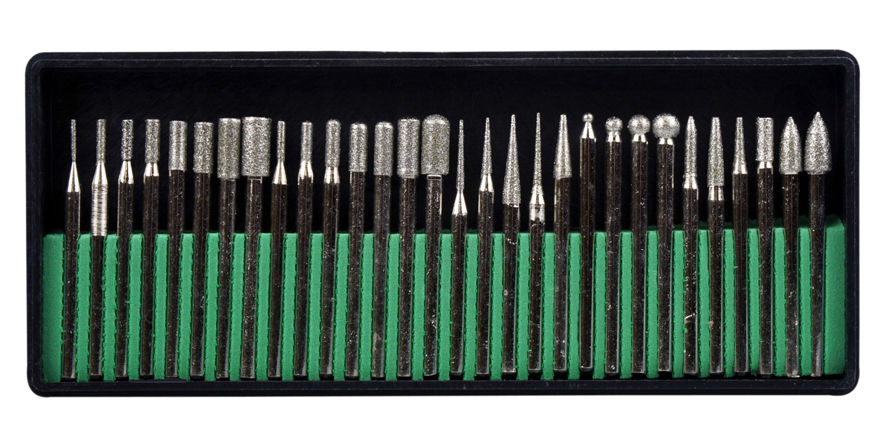 STEEL BURRS w diamond coating 30-piece Set for Rotary Tools Med Grit 1/8" Shank-