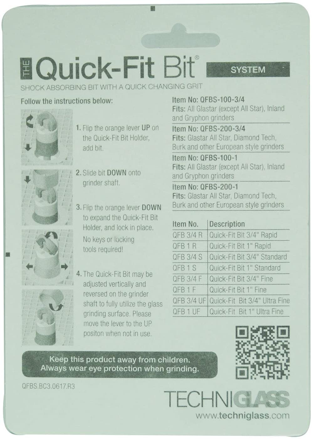 Quick Fit Bit System 200 Series 1" Fits Glastar G-8 Diamond Tech Burk Grinders-