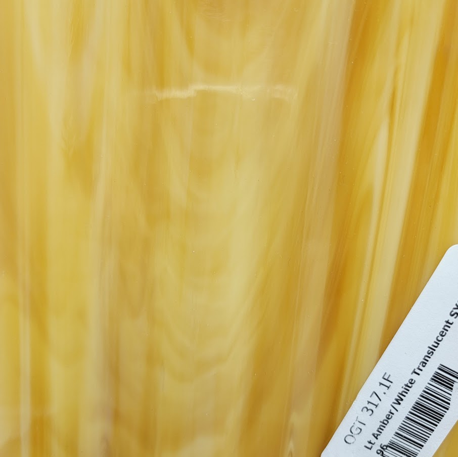 317.1F Light Amber White Wispy 12 x 12 Inch Oceanside Compatible 96 COE Sheet Glass-