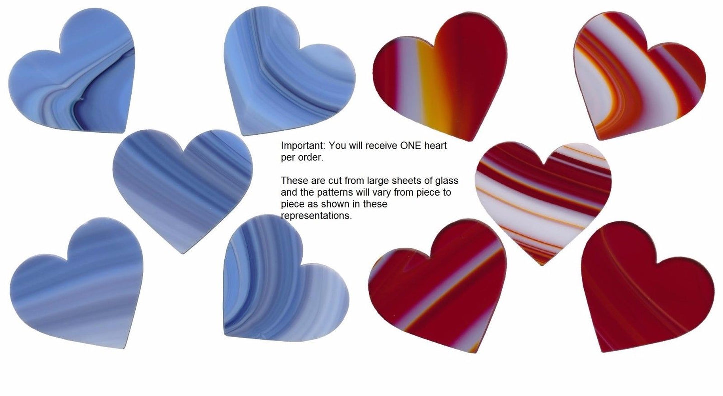 ONE PIECE Glass Heart Spectrum System 96 COE Red or Blue Swirl 2" x 1 7/8"-