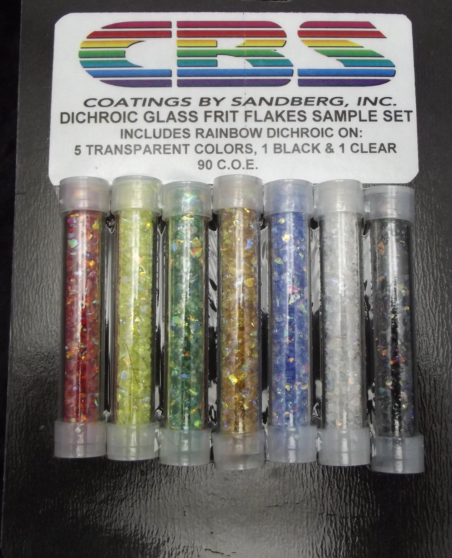 Dichroic Frit Flakes 90 COE Sample Pack 7 1/4 oz Tubes Glass Rainbow Green Red Amber Yellow-
