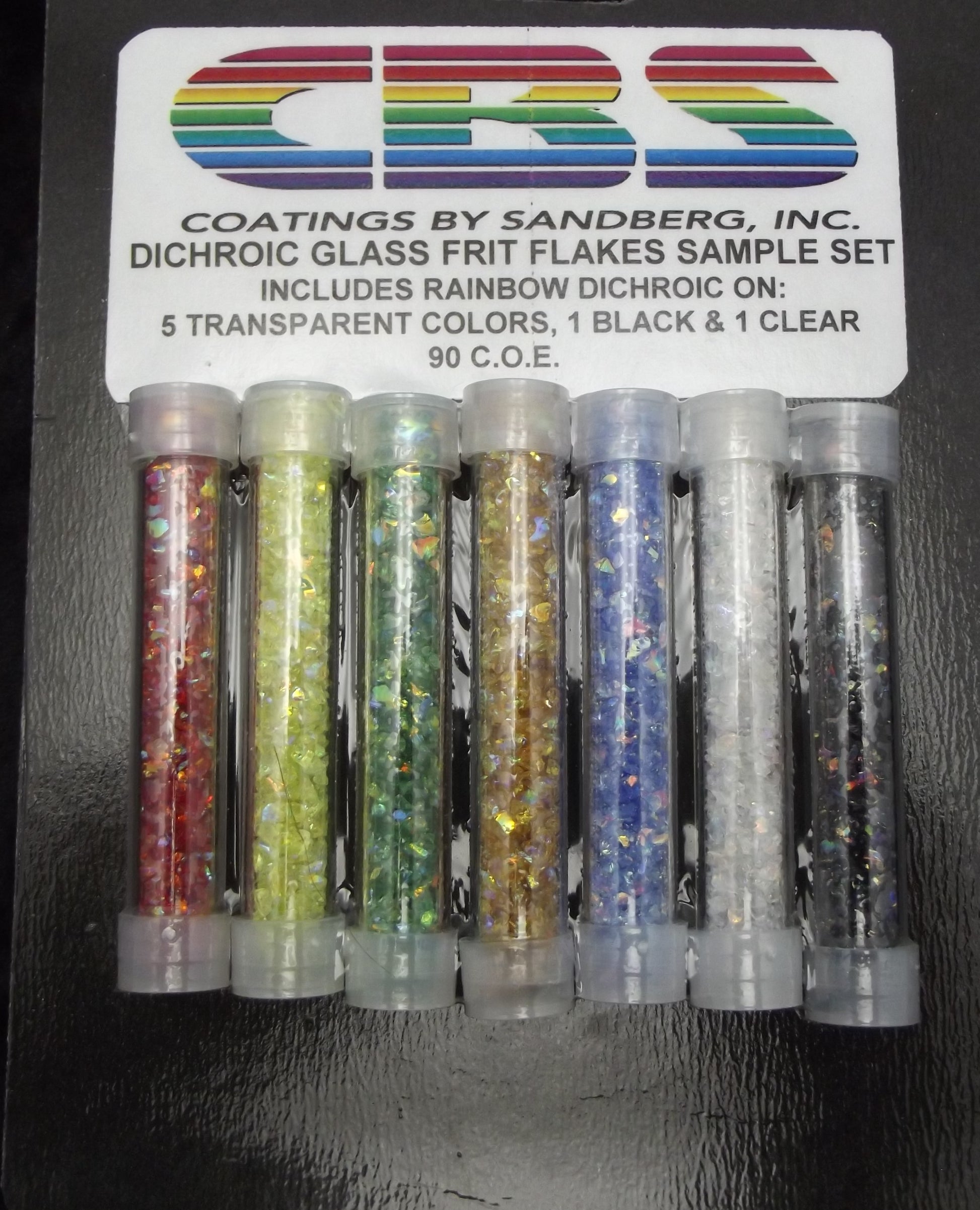 Dichroic Frit Flakes 90 COE Sample Pack 7 1/4 oz Tubes Glass Rainbow Green Red Amber Yellow-