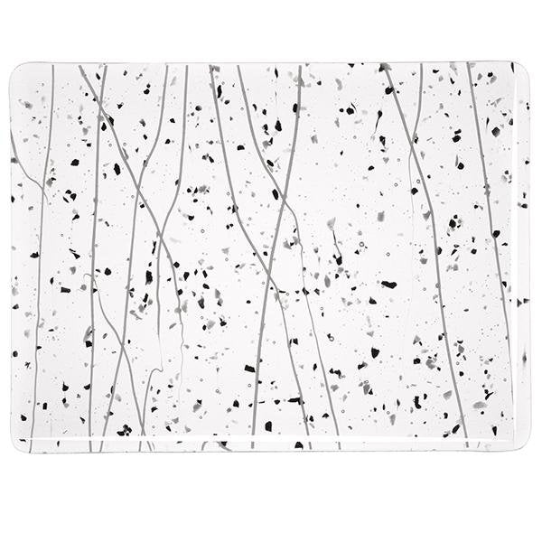 4218 Gray and Black Frit, White Streamers Clear Base Collage 90 COE Glass Sheet 10x10" 90COE Fusible 004218-0000-F-1010-