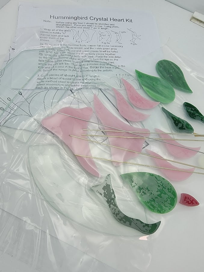 CRYSTAL HEART HUMMINGBIRD KIT Precut Stained Glass PLEASE READ DESCRIPTION! 9101-