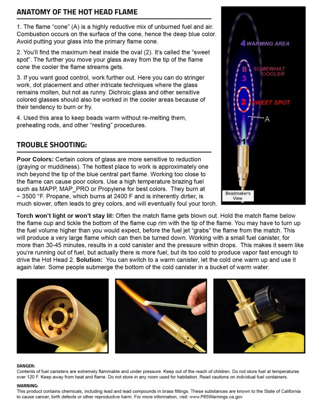 Hot Head Beadmaking Torch for Lampwork Glass Bead HOTHEAD Marble Making-