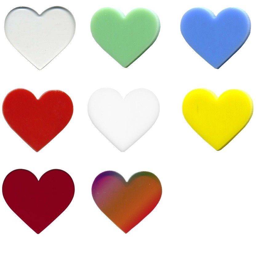 Glass Hearts OGT 96 COE 1" One Or Six Pieces Precut Design Element for Fusing-
