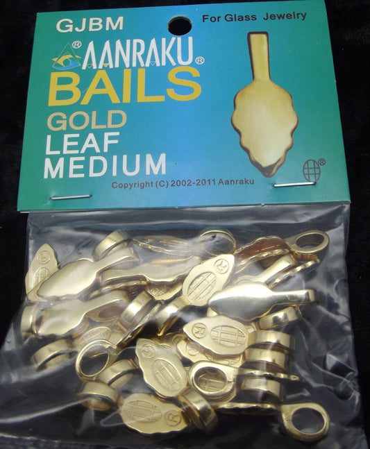Aanraku GOLD plated Jewelry Bails MEDIUM Fused Glass Pendants 25 Glue-On Leaf-
