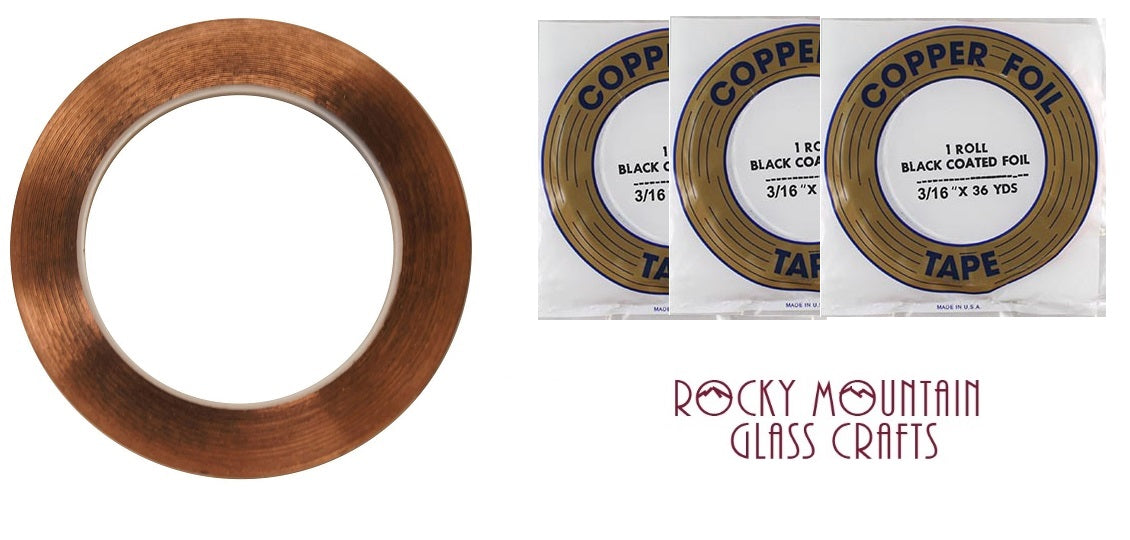 3 Rolls 3/16" BLACK BACK EDCO Copper Foil Tape For Stained Glass 36 yards Supplies 1mil-