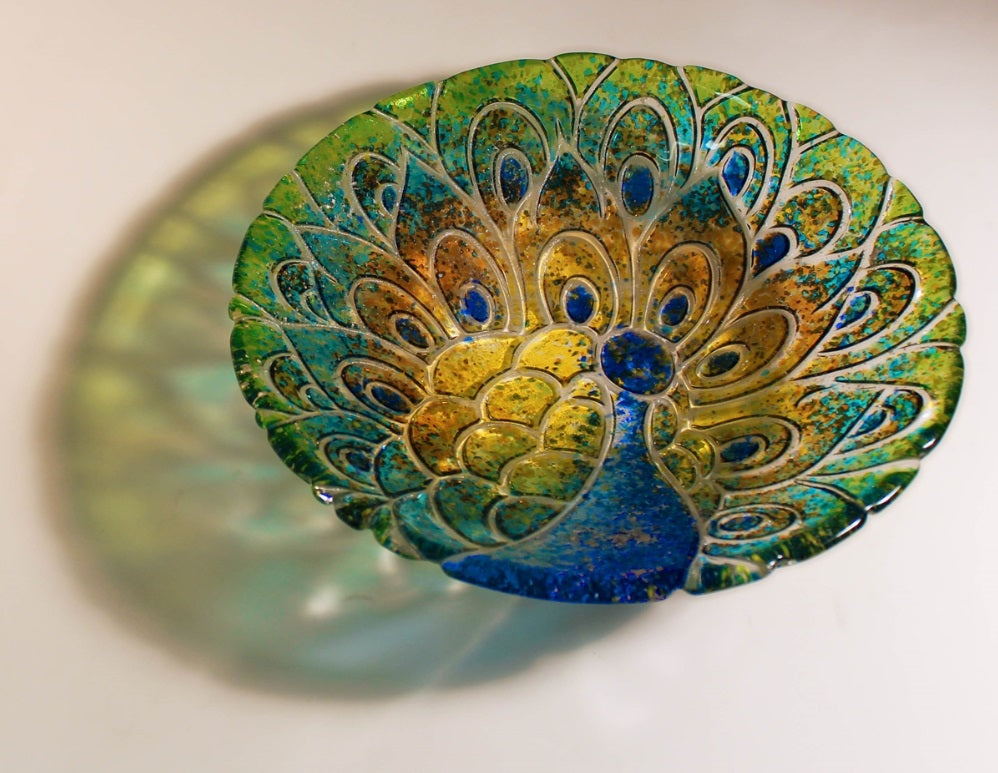 Peacock Texture Round Glass Fusing Mold Creative Paradise 19 Plate 11" Platter-