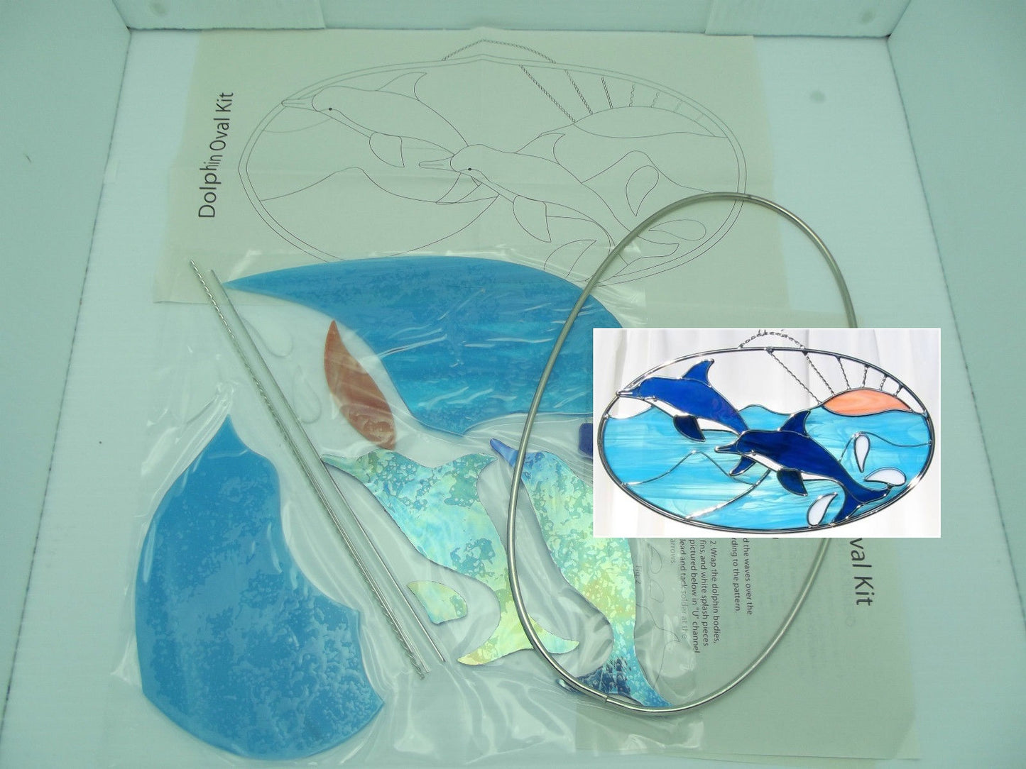 KIT! Playful DOLPHINS Oval Studio One Art Glass Precut Glass You Make It 9043-