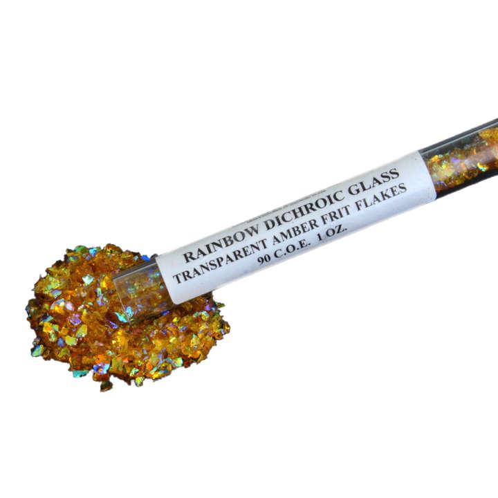 Frit Flakes AMBER with Rainbow Dichroic Coating 90 COE 1 oz-