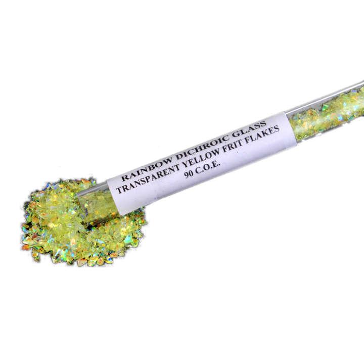 Frit Flakes YELLOW with Rainbow Dichroic Coating 90 COE 1 oz-