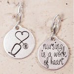 Nursing is a work of Heart One Two Sided Charm Medallion Clip Amanda Blu Silver- 