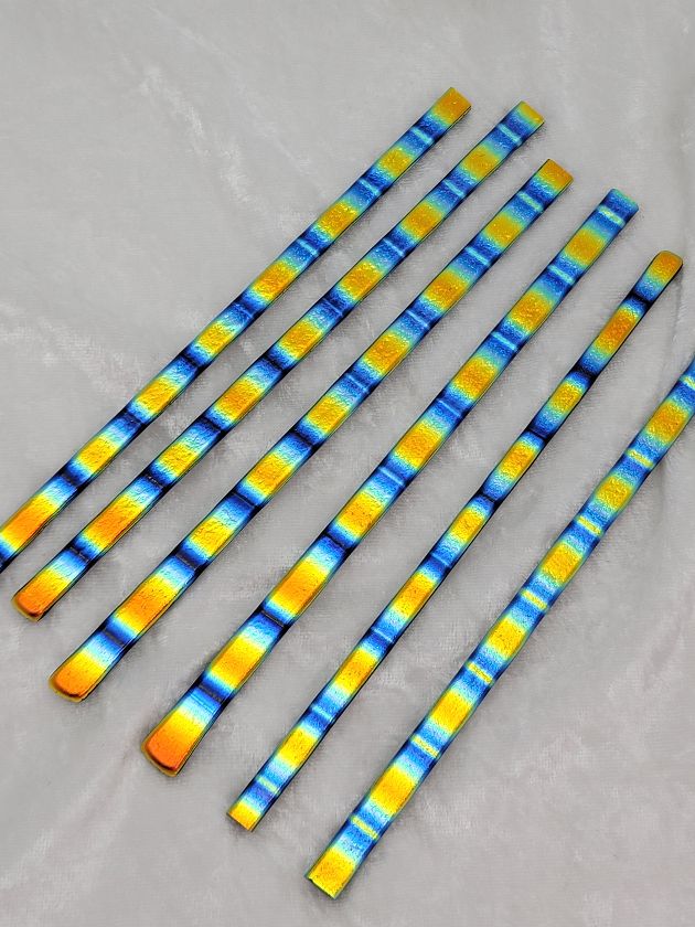 Rainbow A on Black Substrate 104 COE Dichroic Strips 2 oz 1/4" Effetre CBS-