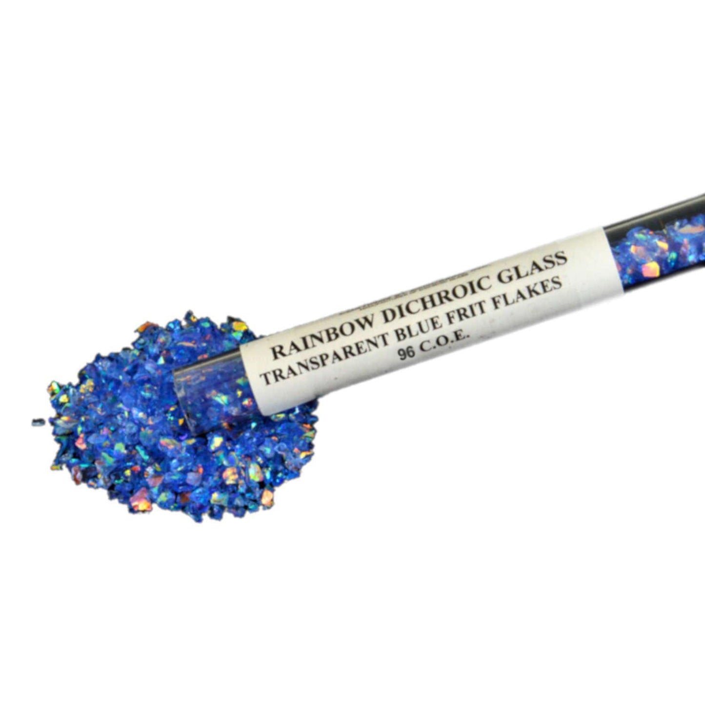 Frit Flakes Blue with Rainbow Dichroic Coating 96 COE 1 oz-