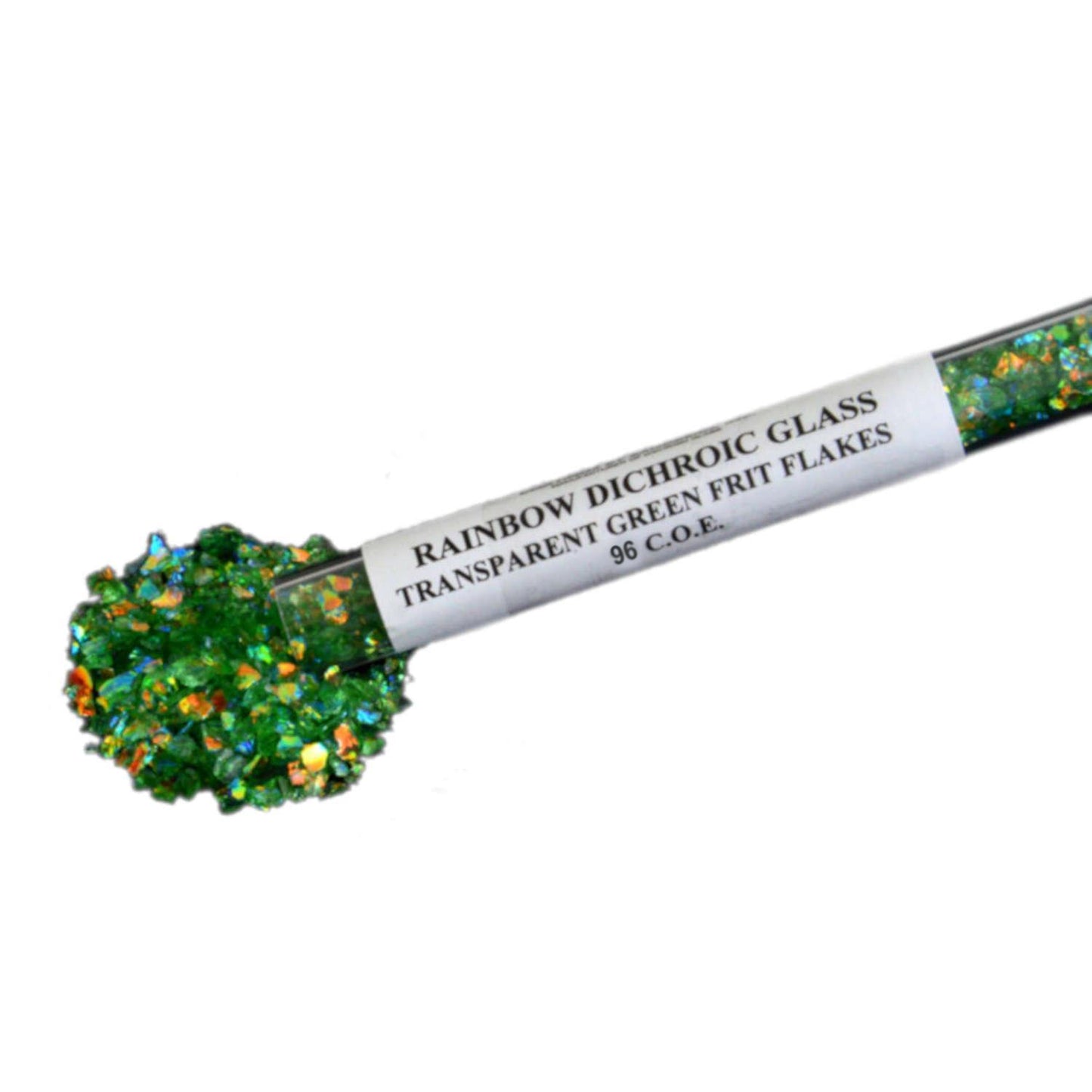 Frit Flakes Green with Rainbow Dichroic Coating 96 COE 1 oz-