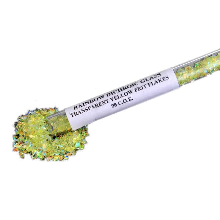 Frit Flakes Yellow with Rainbow Dichroic Coating 96 COE 1 oz-