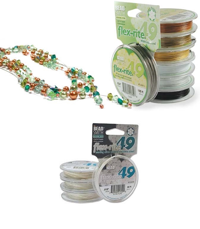STERLING SILVER PLATE .018" 49 Strand 30 feet BEADSMITH FLEX-RITE Beading Wire-