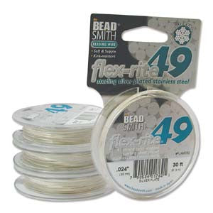 STERLING SILVER PLATE .024" 49 Strand 30 feet BEADSMITH FLEX-RITE Beading Wire-