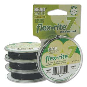 BLACK COLOR .020" 7 Strand 30 feet BEADSMITH FLEX-RITE Beading Wire FLEXRITE-