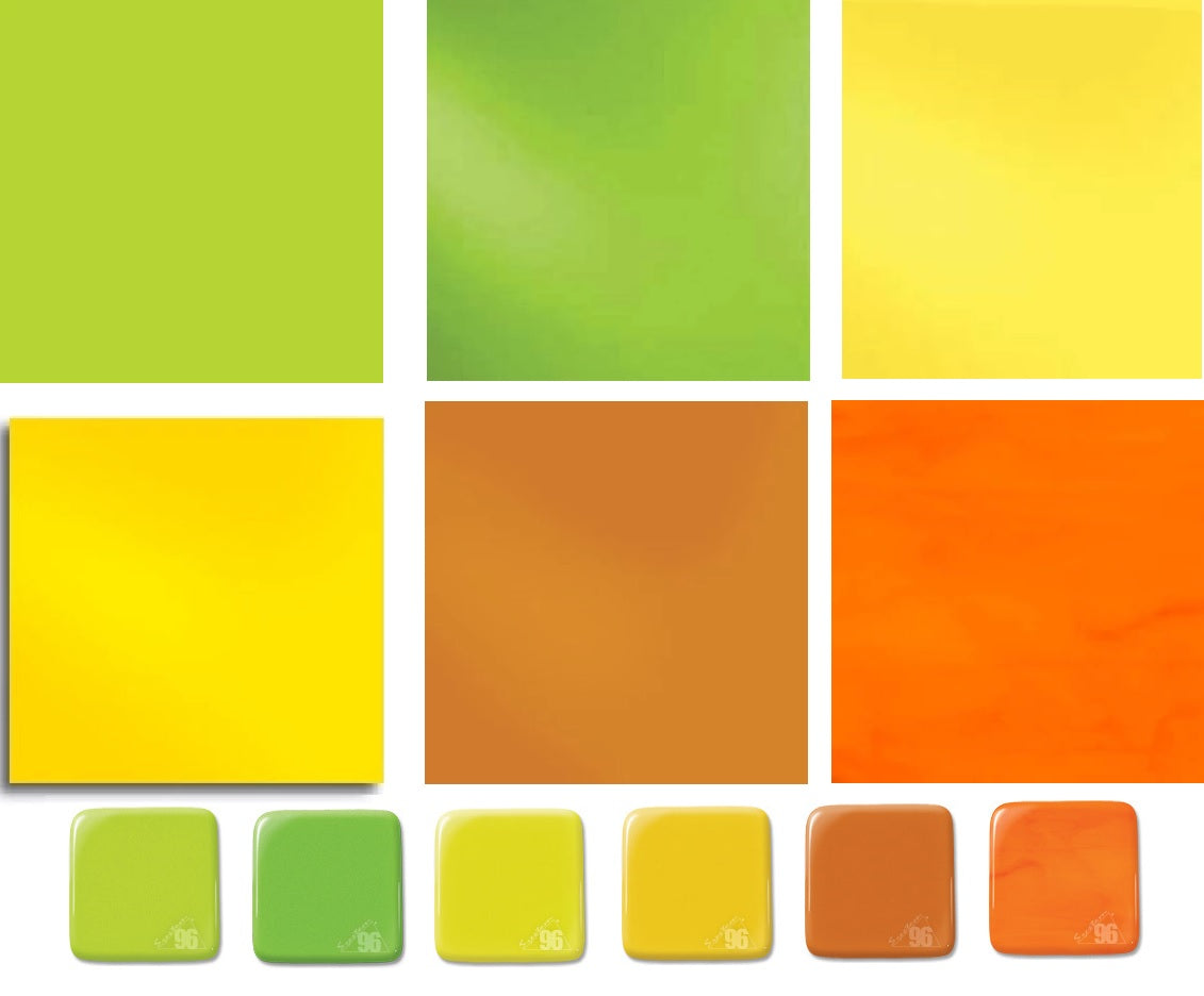 6 Pieces 6x6" Spectrum System 96 COE CITRUS OPALS Pack Glass Sheets Pack Stock Up-