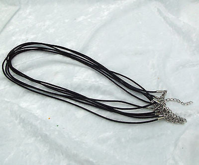 Six Pieces 18" 2mm round BLACK LEATHER NECKLACE with lobster clasp Finding-