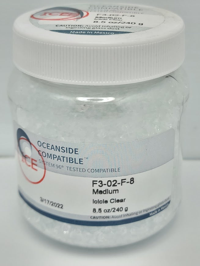 F3 02 Icicle Clear Transparent Medium 96 COE Frit 8.5 oz Jar-