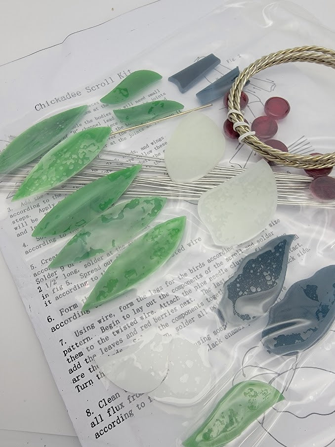 KIT Amazing CHICKADEE SCROLL Studio One Art Glass Precut Glass You Make It 9053-