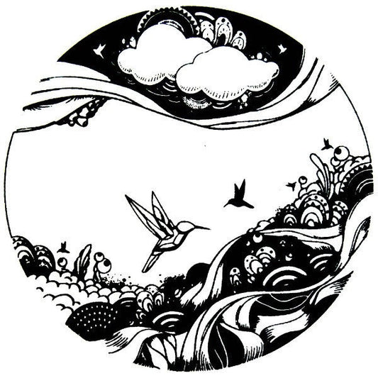 ARTSY BIRD Circle 2" Black Glass Enamel Fusing Decal AAE Kiln Supplies Pendant-
