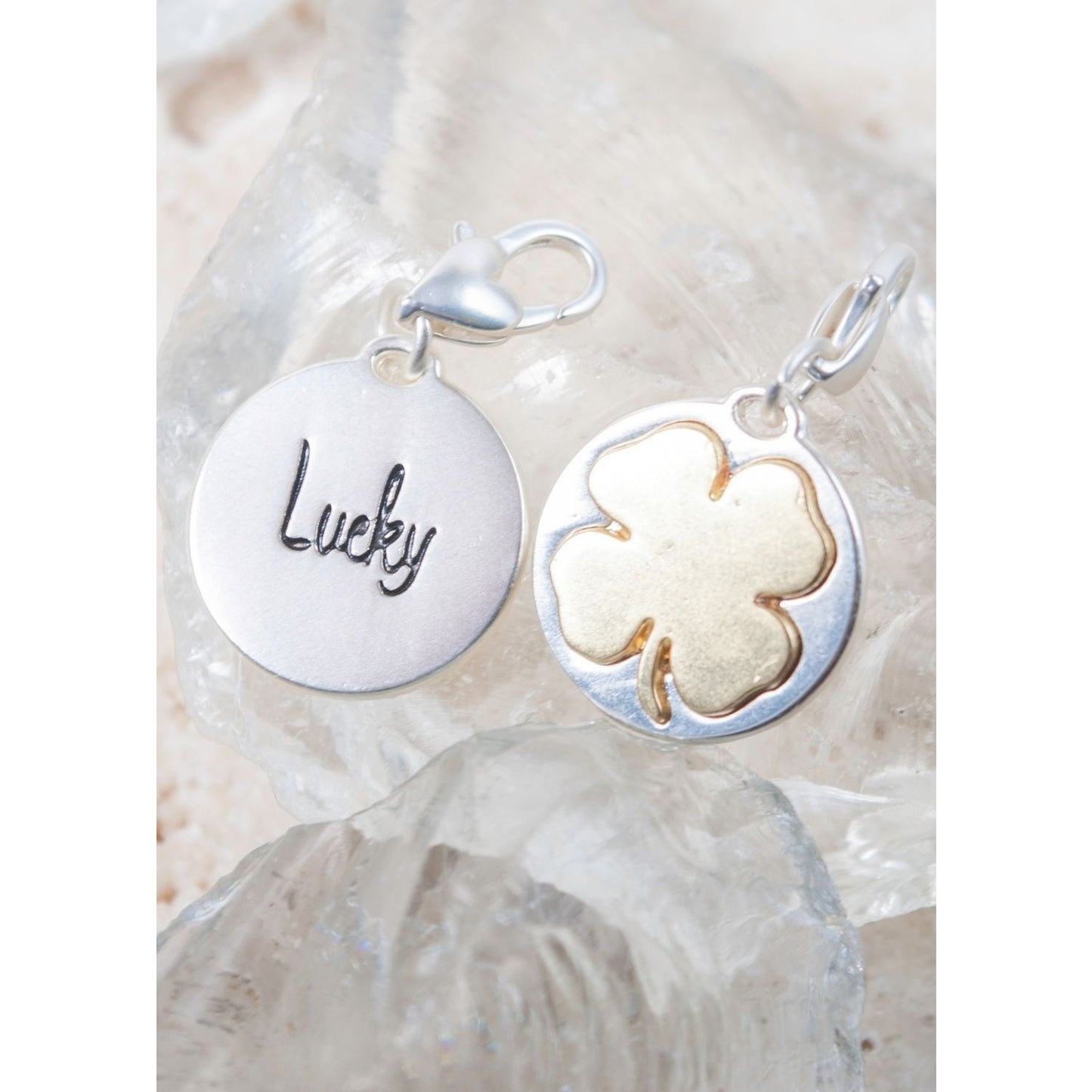 LUCKY Clover Amanda Blu ONE Two Sided Two-tone Gold and Silver Love Gift Friend-