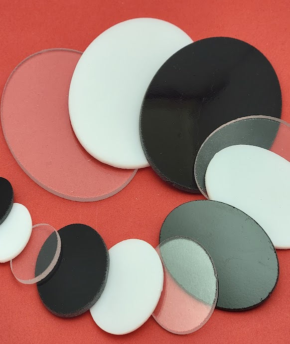 96 COE OVAL Precut Glass 1" 1 1/2" 2" 3" Black White or Clear Fusing Supplies 3mm 1-10 Pieces-