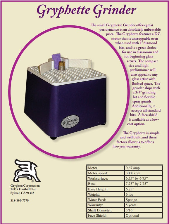 Gryphette Glass Grinder DC Motor with 3/4" Bit Glass Stained Glass & Fusing Supplies-