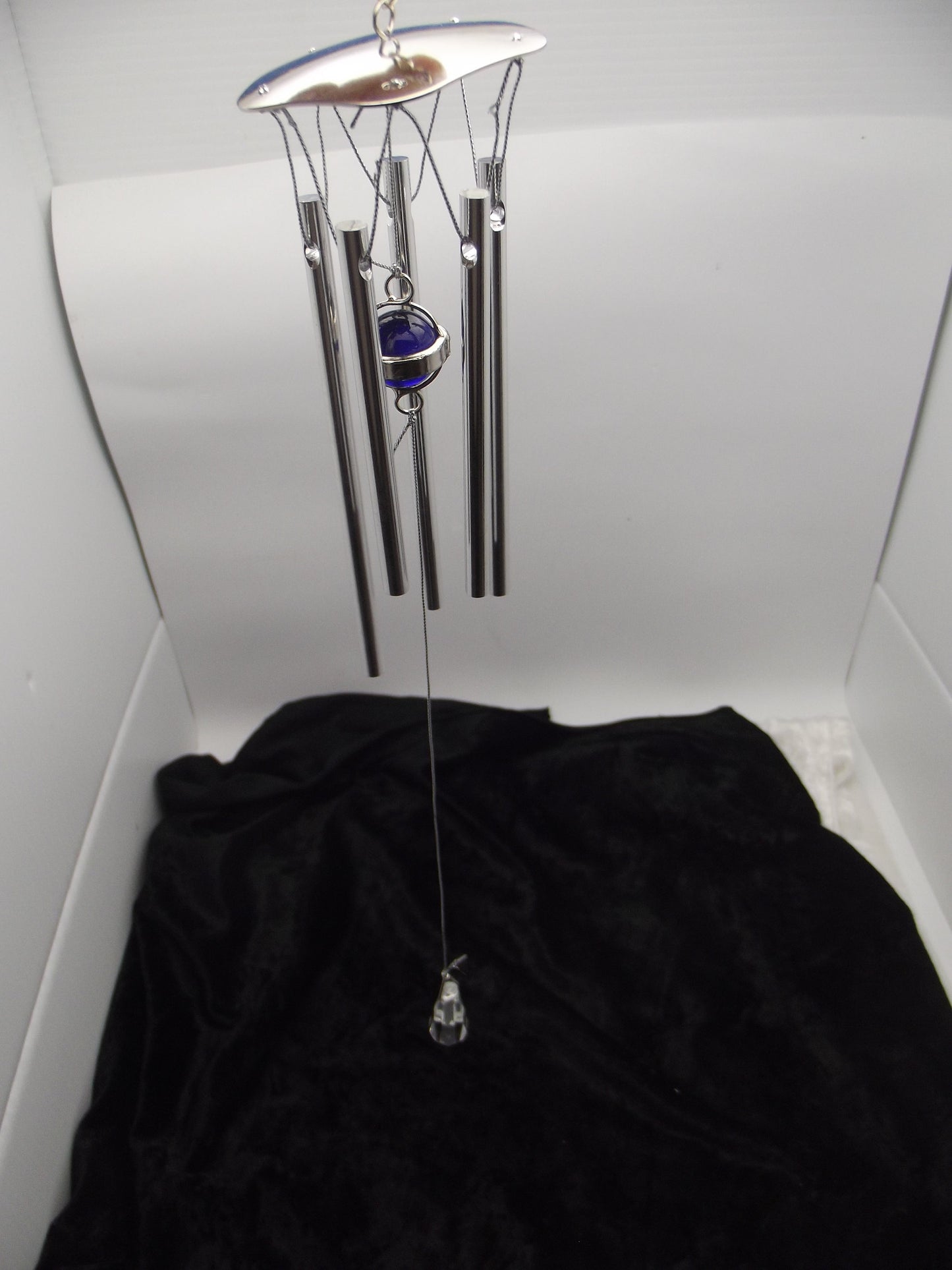 Small Wind Chime Components Pre Strung Solid Aluminum Tubes Cobalt Marble Striker & Faceted Glass Weight Fused Stained Glass Supplies-