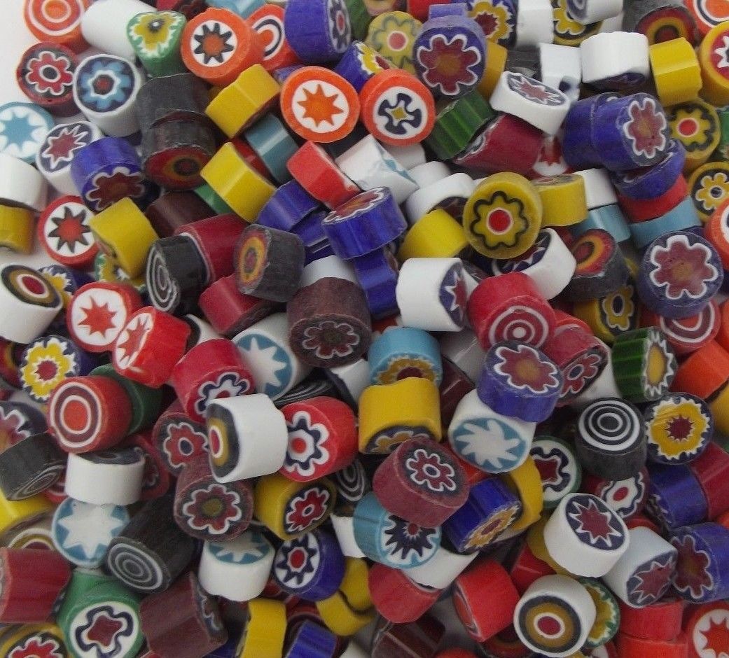 1/2 Pound 9-10mm Millefiori Slices Opaque Glass Lampwork Moretti Effetre 8 oz-