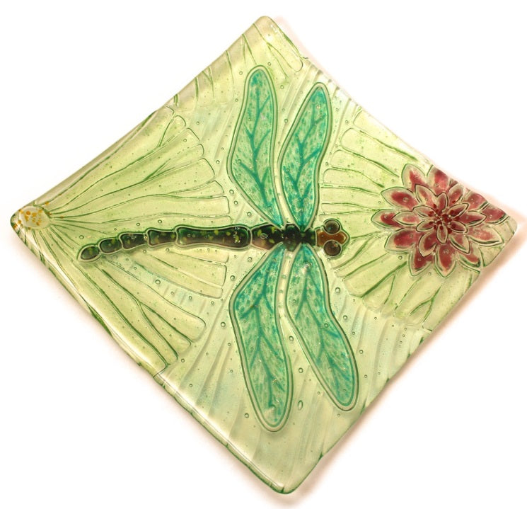 Dragonfly Texture Tile Plate Square Glass Fusing Mold Creative Paradise 10"-