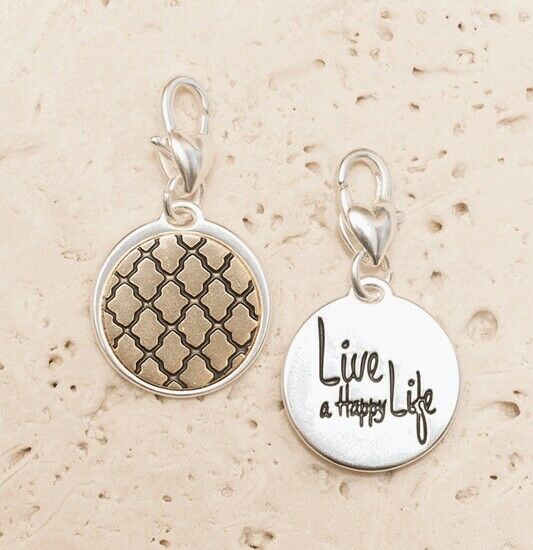 Live a Happy Life! two-tone two-sided Charm Amanda Blu Friendship Encouragement-
