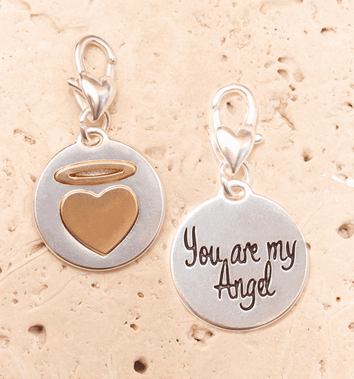 YOU are my ANGEL Amanda Blu Two Sided Charm Gold and Silver Tone Heart Halo- 